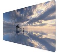 Sky Blue Mouse Pad 80 x 40cm, Large Mouse Mat Cloud Desk Mat with Anti-Slip Rubber Base, Waterproof Surface Stitched Edges Keyboard Mat, Home Office, Desk Accessories for Men, Gifts for Women ed2494