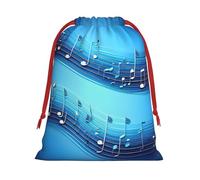 Sky blue musical notes Print Drawstring Gift Bags For Christmas,Holiday Party Gift Wrapping Bag Assorted Sizes