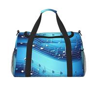 Sky Blue Musical Notes Print Functional Travel Tote Ample Space Travel Bag Foldable Carry On Tote for Weekender