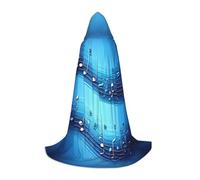 Sky Blue Musical Notes Print Hooded Cloak Unisex Variety Wizard Robe Halloween Cosplay And Carnival Gothic
