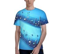 Sky Blue Musical Notes Print Men Short Sleeve Crew Neck T-Shirt Breathable Stylish Casual Athletic Summer Wear