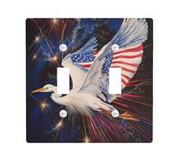 Sky Blue Patriotic Heron Light Switch Cover Plates/Outlet Covers, American Flag Theme for Independence Day Decor, Thermoplastic Wall Plates, Standard Size Double Toggle