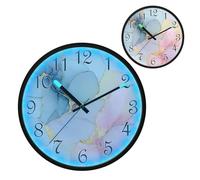 Sky Blue Powder Ink Painting Night Light Wall Clock LED Wall Clocks Silent Battery-Operated Glow in The Dark Large Digital Display for Bedroom Living Room Kitchen, 12 Inch