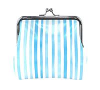 Sky Blue Pure White Stripe Pattern Fashion Women Men Leather Coin Purses Waterproof Change Purse with Clasp for Women monedero para mujer pequeno