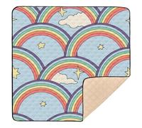 Sky Blue Rainbow Stars Cute Foldable Baby Gym & Activity Mat for Indoor Outdoor Water Resistant Tummy Time & Crawling Mat for Baby Toddler Infant, 50'' x 50''