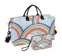 Sky Blue Rainbow Stars Travel Duffel Bags Large Carry On Bag Sports Duffel Bags with Adjustable Strap for Gym Multifunctional