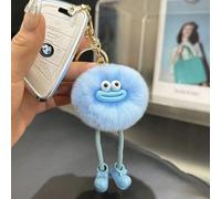 (sky blue, Rex rabbit plush ball) Cute imitation Rex rabbit fur big mouth small coal briquettes car keychain pendant Korean plush school bag pendant gift