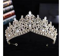 Sky Blue Rhinestone Crystal Queen Crown Wedding Tiara Women Beauty Pageant Diadem Bridal Hair Accessories Jewelry Gold White
