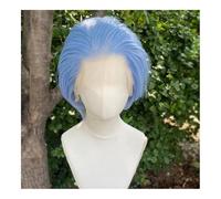 Sky Blue Short Bob Synthetic Wig for Black Women, Cosplay 13x4 Lace Front Wigs for Men 150 Density