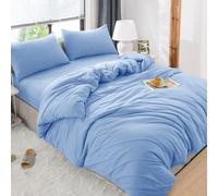 (Sky Blue , Single ) Luxury Reversible Duvet Covers Quilt Quilted Bedding Set