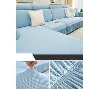 Sky Blue Stretch Sofa Covers with Ruffle Skirt High Elastic Washable Slipcovers for 5Seat Couch Durable Furniture Protector for Living Room & Lounge