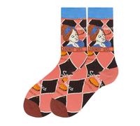 (Sky Blue) Unisex Japan Style Creative Illustration Patchwork Color Cute Couple Tube Socks