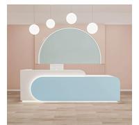 Sky Blue & White Reception Desk 71in Commercial Counter with Lockable Drawers & Hidden LED Lighting No Assembly Needed for Salons Retail & Offices