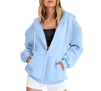 Sky Blue Womens Breathable Zip Hoodies Zip Up Hoodie Cotton Long Sleeve Tracksuit Top with Pockets Ladies Loose Fit Going Out Tops Smart Casual Sweatshirt Training Outfits Size L