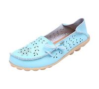 Sky Blue Women's Loafers & Moccasins Comfort Wide Fit Walking Cute Flat Loafer Flower Hollow Out Soft Cowhide Leather Loafer Flat Shoes Slip-Ons Ladies Loafers Slippers Footwear UK Size 8