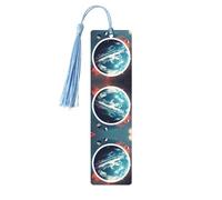 Sky Blue Wooden Bookmark â€“ Double-Sided Space Planet Earth Full-Print Tassel Bookmark for Hardcover Books, Journals, Notebooks