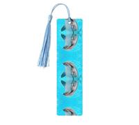 Sky Blue Wooden Bookmark - Double-Sided Adorable Dolphin Full-Print for Hardcover Books, Journals, Notebooks - Ideal Thoughtful Gift