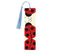 Sky Blue Wooden Bookmark - Double-Sided Cartoon Ladybug Full-Print for Hardcover Books, Journals, Notebooks - Ideal Thoughtful Gift