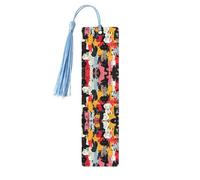 Sky Blue Wooden Bookmark - Double-Sided Dogs Pattern Full-Print Tassel Bookmark for Hardcover Books, Journals, Notebooks