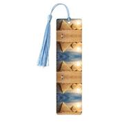 Sky Blue Wooden Bookmark - Double-Sided Egyptian Pyramid in Desert Full-Print Decorative for Study Room, Office, Classroom, Library