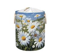 Sky Cloud Daisy Flower Field Drawstring Laundry Basket, Large Foldable Laundry Hamper with Lid Thick Polyester Fabric Lightweight Storage Basket for Clothes Toys Dorm Bathroom