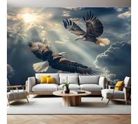 Sky Clouds Mural Wallpaper Two Bald Eagles Photo Wallpaper 3D Effect 200 x 140 cm Non-Woven Wall Mural Home Bedroom Living Room Tv Background Poster Decoration