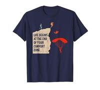 Sky Diver End of Your Comfort Zone Parachuting Skydiving T-Shirt, Men, Navy Blue, 6X-Large