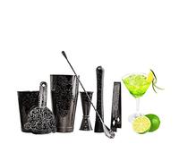 SKY FISH Bartender Kit Cocktail Shaker Set-7 Pieces Stainless Steel Black Plated Etching Bar Tools with Boston Shaker Tins,Mixing Spoon,Mojito Muddler,Japanese Double Jigger,Hawthorne Strainer
