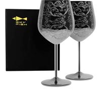 SKY FISH Stainless Steel Wine Glasses, 480 ml Luxury Wine Goblets Set of 2, Vintage Style Red Wine Cups, Hand Wash (Black)