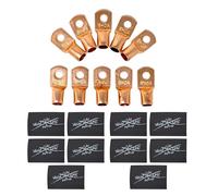 Sky High Car Audio 1/0 Gauge Copper Ring Terminals 10 Pack Battery Cable Lugs 3/8" Stud 0 Gauge Wire Connectors (Black and Black)