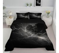 Sky Lightning Coverless Duvet Super King - Black And White Photos All Season Duvet Cosy & Lightweight Quilt Washable Reversible Comforter with 1 Pillowcases 240x260cm, Dark Gray