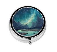 Sky Mountains and Rivers Print Personalised Portable Pillbox with,Mini Pillbox Compact and Convenient Pill Organiser for Storing and Organising Pills