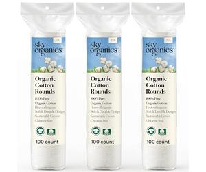Sky Organics Organic Cotton Rounds for Sensitive Skin, 100% Pure GOTS Certified Organic for Beauty & Personal Care (300 Count (Pack of 1))