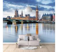 Sky River City Architecture Bridge Modern 3D Wallpaper Premium Textured Silk Neutral Tones Material Ideal for Living Room Bedroom-250cm×170cm