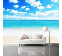 Sky Sand Mural Wallpaper - Natural Scenery Poster Non-Woven Fleece Wall Mural - Sea Clouds Panoramic Large Photo Wallpaper for Living Room Bedroom Office, 200 x 140 cm Tropical Beach Wall Decor
