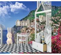 Sky Sea Mountains Buildings Flowers 3D Wallpaper Textured Silk Easy Install Living Room Sofa Bedroom Dining Room Home Decoration Wall-250cm×170cm