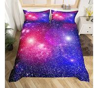 Sky Starry Duvet Cover Purple Galaxy Bedding Set Outer Space Theme Comforter Cover for Kids Boys Girls Room Decor,Mysterious Universe Stars Nebula Bedspreads King 2 Pillowcase (Rose Pink Blue)