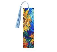 Sky Sunflower Bookmark Starry Night Wooden Bookmark with Tassel Book Mark for Women Men Reading Page Markers Gifts for Book Lovers