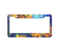 Sky Sunflower License Plate Frames 2pcs, Starry Night Rust-Proof Aluminum Universal Car Tag Frame with Screw Caps for Vehicles Trucks Vans SUVs 12 x 6 Inch