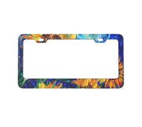 Sky Sunflower License Plate Frames 2pcs, Starry Night Rust-Proof Aluminum Universal Car Tag Frame with Screw Caps for Vehicles Trucks Vans SUVs 12 x 6 Inch
