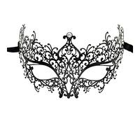 SKY TEARS Masquerade Mask for Women Metal Venetian Cosplay Masquerade Masked Ball Fancy Party, White Rhinestone, Black Mask