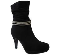 Sky Walker New Womens Slouch Ankle/Mid Calf/Knee High Biker Sock Boots Diamante Strap/Buckle High Slim Heel Casual Boots Size 3 to 8 (6 UK, Black_Slouch_Boots)