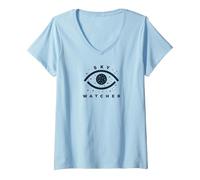 Sky Watcher Celestial Eye Stargazing Emblem V-Neck T-Shirt, Women, Baby Blue, XXL