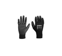 SKY Workwear PU Coated Polyester Work Gloves for Gardening, Builders, Mechanic Gloves, 12 Pairs, Size 9, Black