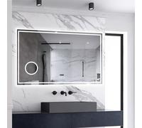 Skybathroom 1200x700mm LED Illuminated Bathroom Mirror with Bluetooth Speaker and 3x Magnifier,Digital LED Clock,3 LED Colors,Dimming and memory Function,Fogless