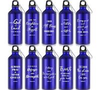 Skybooly 10 Pieces Christian Gifts 20 oz Reusable Aluminum Water Bottle Religious Inspirational Bible Verse Leakproof Metal Water Bottle with Lid and Hook for Church Sunday School Teacher(Blue)