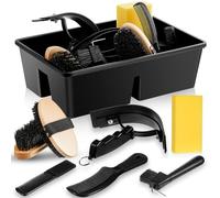 Skybooly 8 Pcs Horse Grooming Kits Include Horse Grooming Box, Horse Brush Face Body, Sweat Scraper, Hoof Pick with Brush, Mane Comb, Tail Comb, Bathing Sponge Gift for Horse Riders Beginners