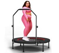SkyBound Foldable Mini Trampoline - Fitness Rebounder with Quiet Bungees, U-Shape Adjustable Foam Handle, Stable Indoor Exercise Trampoline for Adults