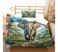 SkyClouf African Elephant Three-dimensional Printing Bedding Comforter Set African Elephant Bed Cover Ultra-fine Fiber Zipper Closure with Pillowcases Gentle And Washable Single(135x200cm)