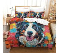 SkyClouf Border Collie Three-dimensional Printing Bedding Three-piece Set Border Collie Duvet Cover High-thread-count Fabric Encased with Zipper Soft And Easy to Maintain Double（200x200cm）